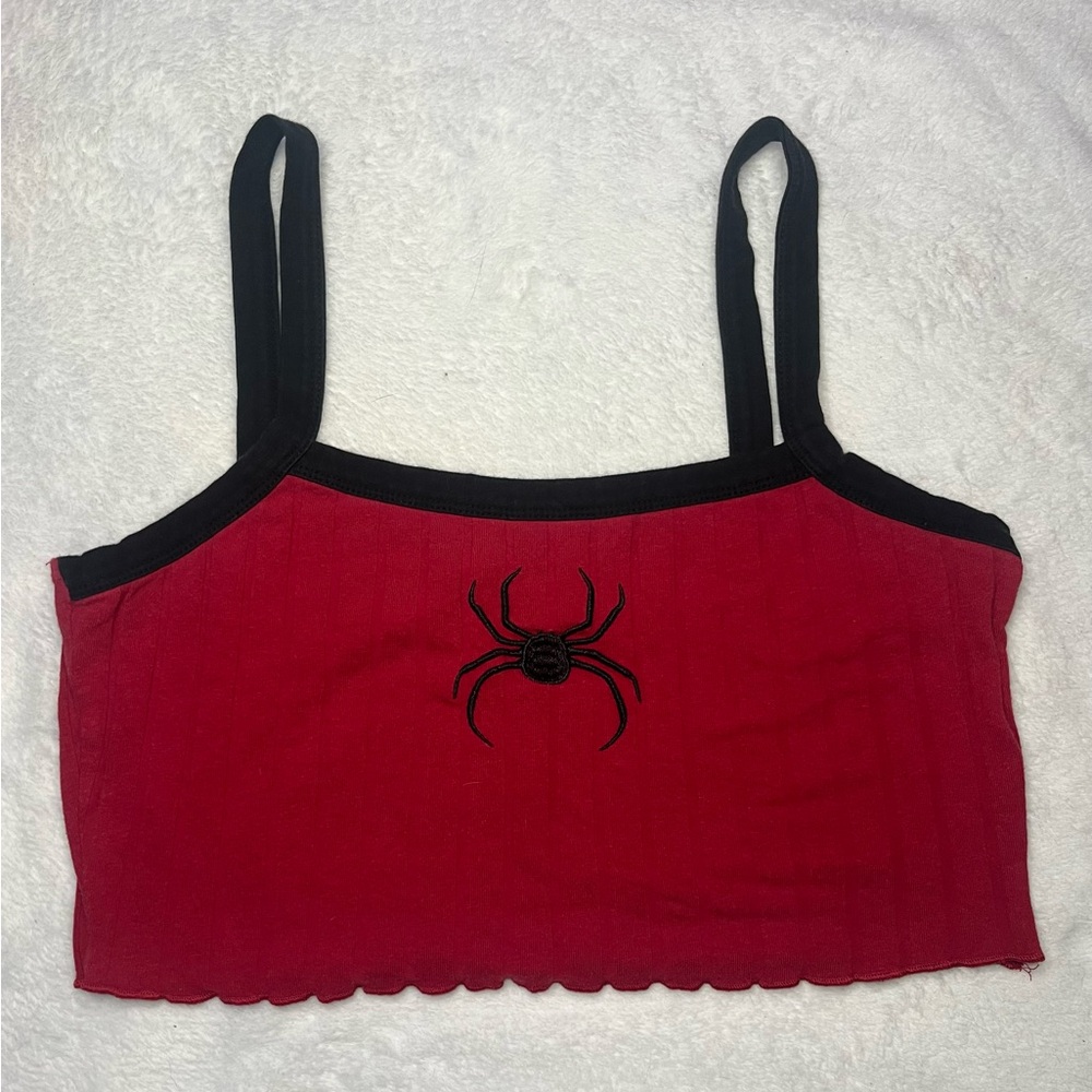 SHEIN Red and Black Spider Crop Top
